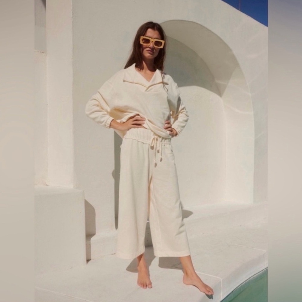 FREE PEOPLE BEACH WIDE LEG CROPPED PANTS CREAM MEDIUM NEW - Picture 2 of 5